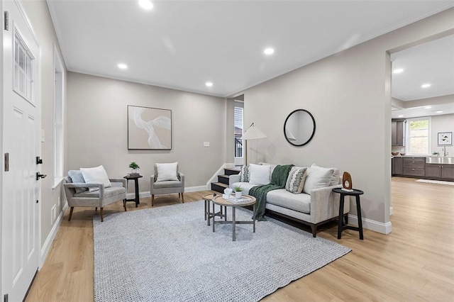 241 S Starr Ave, Avalon, PA 15202 - living room with recessed lighting, light wood-type flooring, and crown molding