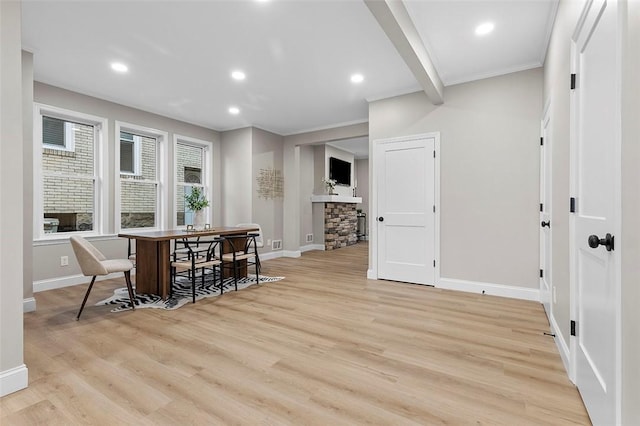 241 S Starr Ave, Avalon, PA 15202 - dining room with light wood finished floors, recessed lighting, and crown molding
