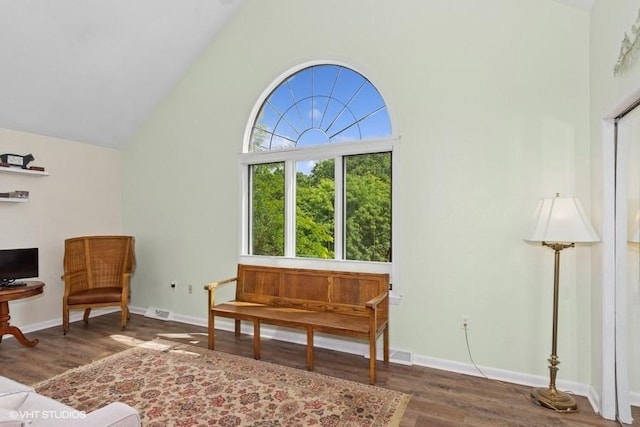 9810 Three Degree Rd, Mccandless, PA 15101 - living area featuring wood finished floors and vaulted ceiling