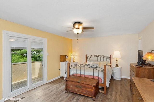 9810 Three Degree Rd, Mccandless, PA 15101 - bedroom with wood finished floors, access to exterior, and ceiling fan