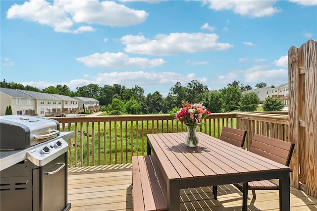 10495 Timber Edge Dr, Mccandless, PA 15090 - wooden deck featuring outdoor dining space, a residential view, and area for grilling