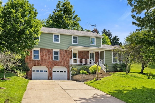 32 Canter Dr, Sewickley Hills Boro, PA 15143 - view of front facade featuring a garage, a chimney, concrete driveway, and a front lawn