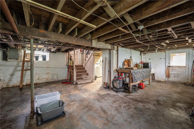 701 E 1st Ave, Derry Boro, PA 15627 - basement featuring stairs and electric panel