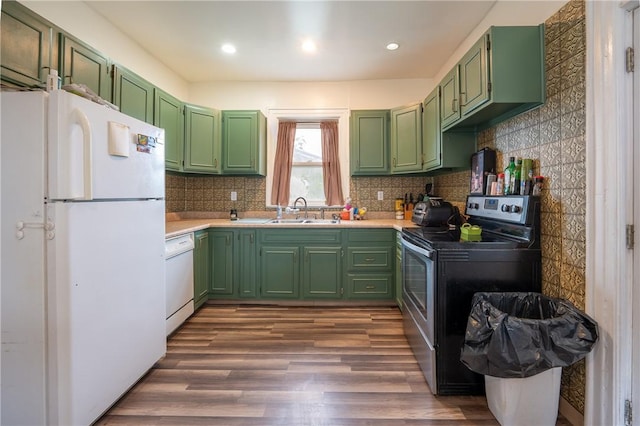 701 E 1st Ave, Derry Boro, PA 15627 - kitchen with white appliances, green cabinets, light countertops, and recessed lighting
