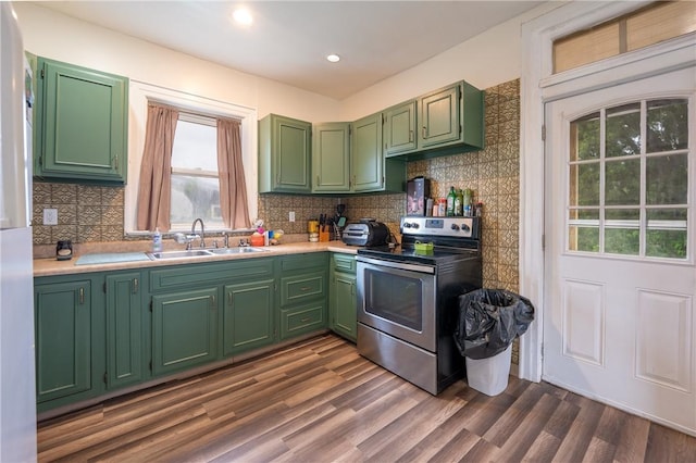 701 E 1st Ave, Derry Boro, PA 15627 - kitchen with stainless steel electric stove, light countertops, tasteful backsplash, and recessed lighting