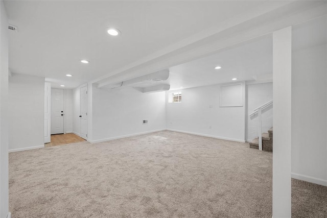 332 Garlow Dr, Penn Hills, PA 15235 - below grade area featuring carpet floors, recessed lighting, and stairway
