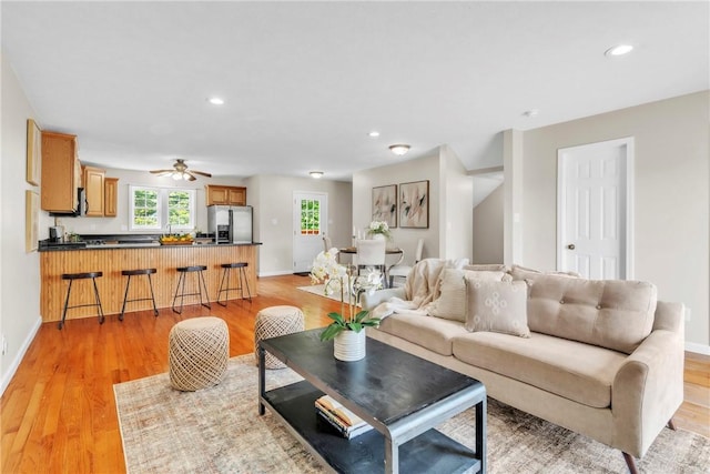 1109 Mary Ann, South Side, PA 15203 - living room with light wood-style floors, recessed lighting, and ceiling fan