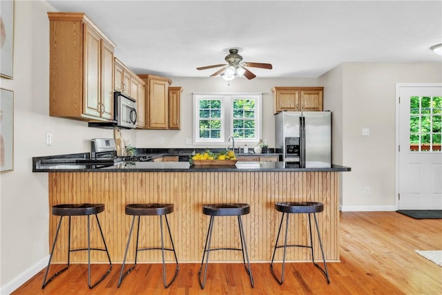 1109 Mary Ann, South Side, PA 15203 - kitchen with appliances with stainless steel finishes, a peninsula, healthy amount of natural light, and ceiling fan