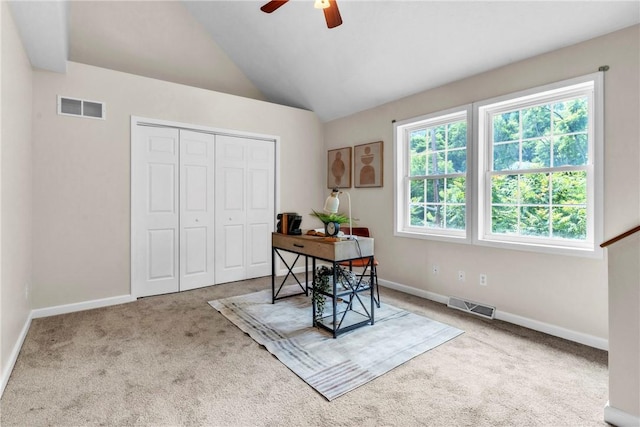 1109 Mary Ann, South Side, PA 15203 - carpeted office space featuring a ceiling fan and vaulted ceiling