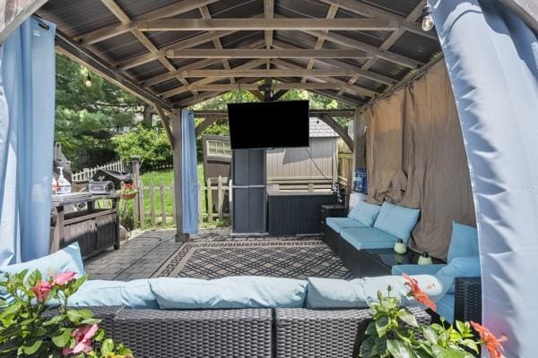 147 Rodilin Dr, Penn Hills, PA 15235 - view of patio featuring a gazebo, outdoor lounge area, and a hot tub
