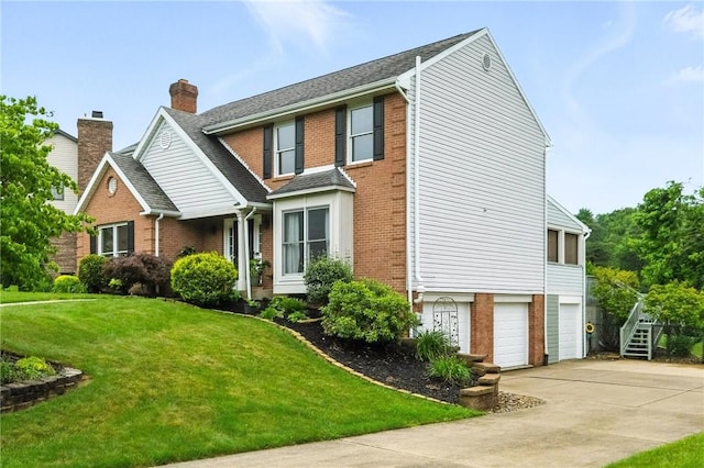 109 Hamilton Ct, Economy, PA 15005 - view of front of home with brick siding, concrete driveway, a garage, a front lawn, and roof with shingles