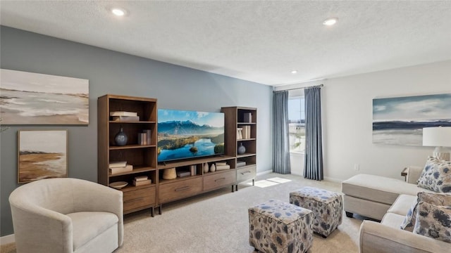 412 Barons Ct, Peters Twp, PA 15367 - carpeted living area with a textured ceiling and recessed lighting