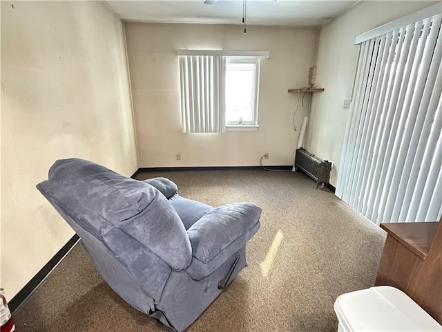 1606 Maryland Ave, West Mifflin, PA 15122 - living room featuring radiator heating unit, carpet flooring, and ceiling fan