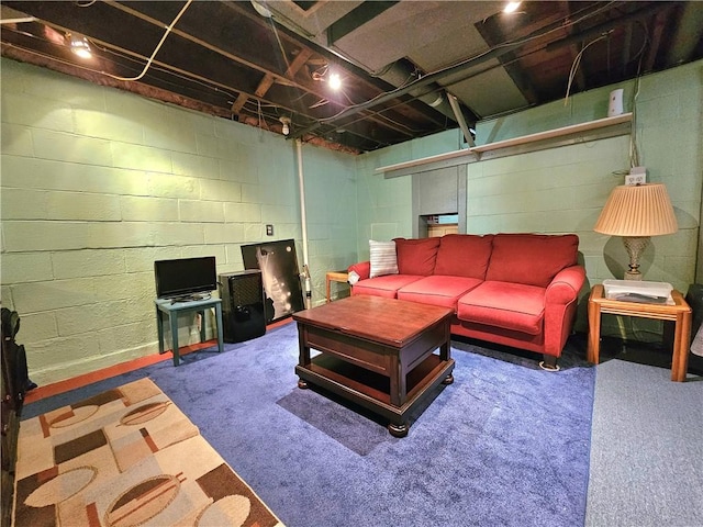3610 Matilda St, West Mayfield, PA 15010 - living area featuring concrete block wall and carpet