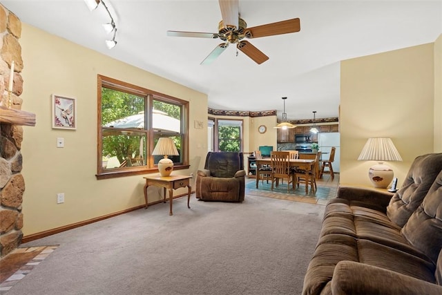 4581 Bakerstown Culmerville Rd, West Deer, PA 15044 - carpeted living area featuring ceiling fan and baseboards