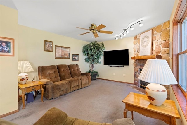 4581 Bakerstown Culmerville Rd, West Deer, PA 15044 - carpeted living room with a ceiling fan and track lighting