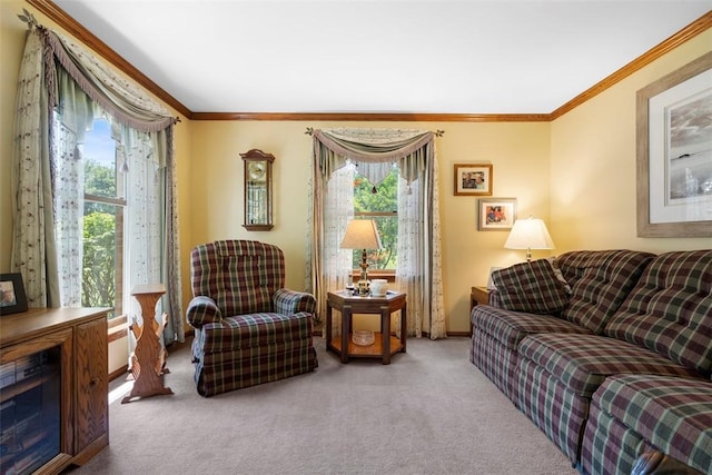 4581 Bakerstown Culmerville Rd, West Deer, PA 15044 - living room featuring healthy amount of natural light, carpet, and crown molding