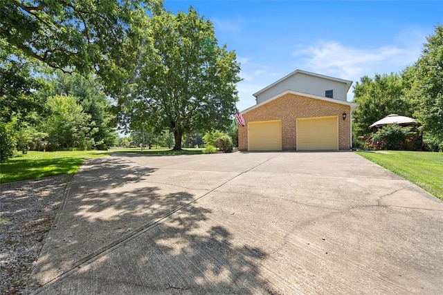 4581 Bakerstown Culmerville Rd, West Deer, PA 15044 - view of side of home featuring brick siding, driveway, a yard, and a garage