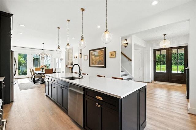 3901 Bakerstown Rd, Richland, PA 15044 - kitchen with stainless steel appliances, french doors, light wood-style flooring, and recessed lighting