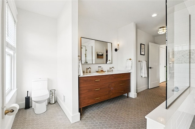 3901 Bakerstown Rd, Richland, PA 15044 - full bathroom featuring healthy amount of natural light, double vanity, tiled shower, and recessed lighting