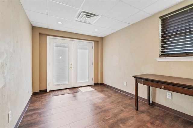 21 Garden Ter, Churchill Boro, PA 15221 - doorway to outside with french doors, dark wood-type flooring, and a drop ceiling