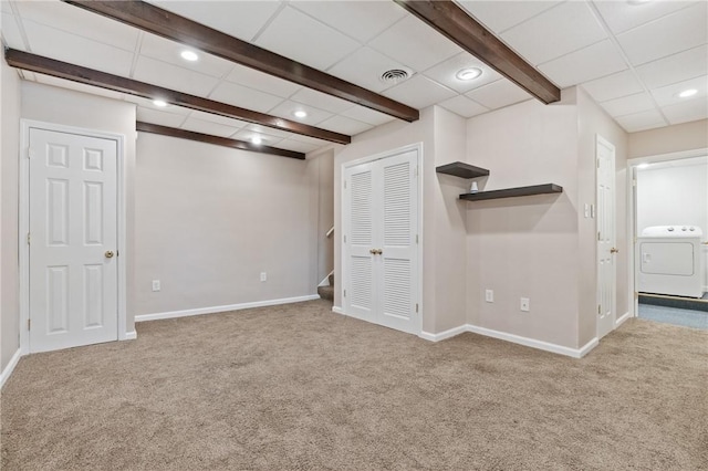 21 Garden Ter, Churchill Boro, PA 15221 - finished below grade area featuring washer / dryer, carpet floors, stairs, and recessed lighting