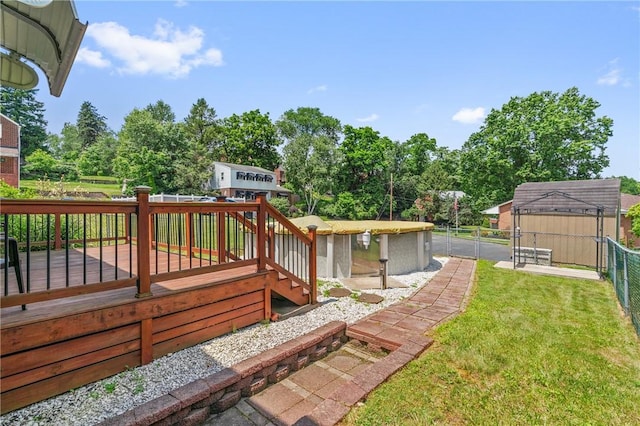 21 Garden Ter, Churchill Boro, PA 15221 - fenced backyard with a wooden deck and a shed