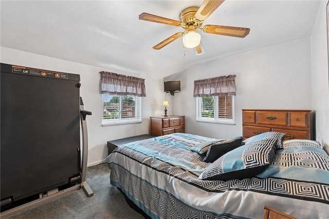 1417 Riverview Dr, Verona, PA 15147 - carpeted bedroom with a ceiling fan and vaulted ceiling