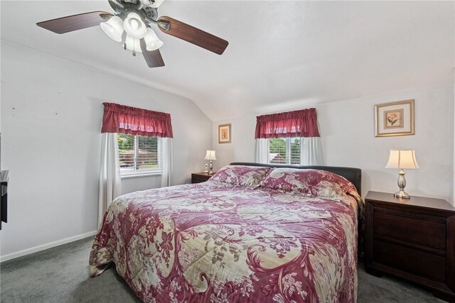 1417 Riverview Dr, Verona, PA 15147 - carpeted bedroom with lofted ceiling and a ceiling fan