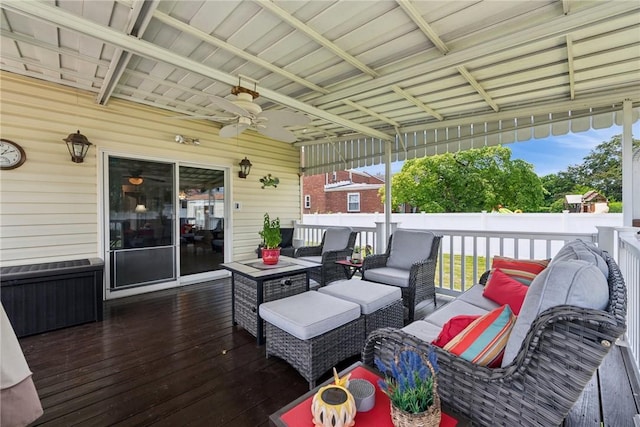 1417 Riverview Dr, Verona, PA 15147 - wooden terrace with an outdoor hangout area and a ceiling fan