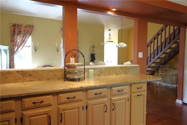 104 Victoria Dr, North Strabane, PA 15317 - kitchen with dark wood-style floors, decorative light fixtures, and light stone counters