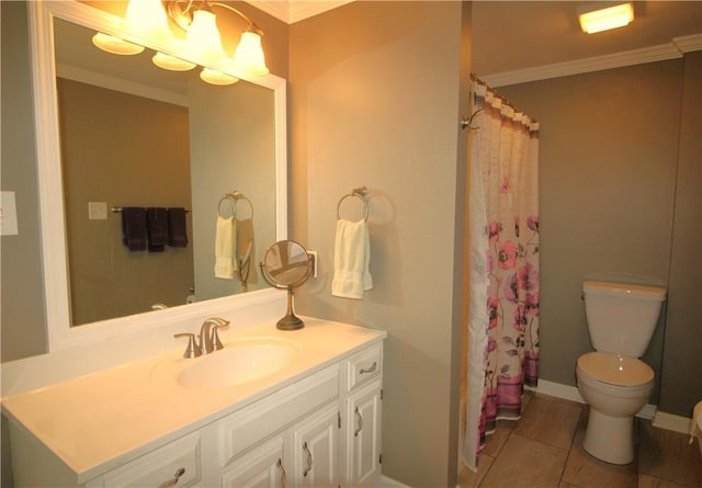 104 Victoria Dr, North Strabane, PA 15317 - full bathroom with vanity, crown molding, tile patterned floors, and curtained shower