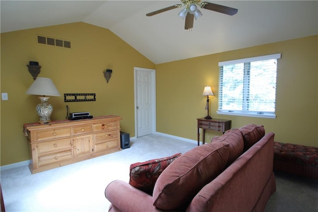 104 Victoria Dr, North Strabane, PA 15317 - carpeted living room featuring lofted ceiling and ceiling fan