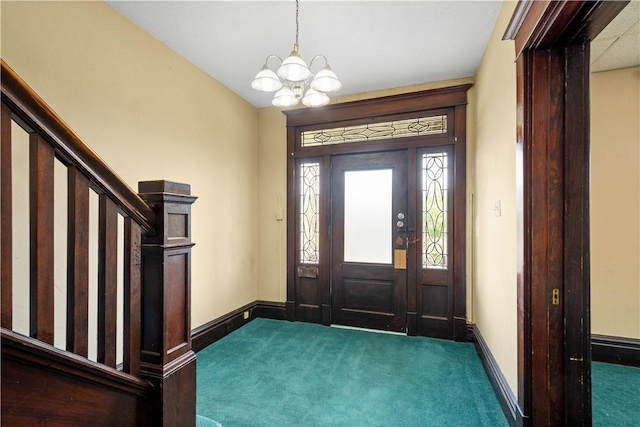 408 Lydia St, Carnegie, PA 15106 - entrance foyer with a chandelier, carpet floors, and stairway
