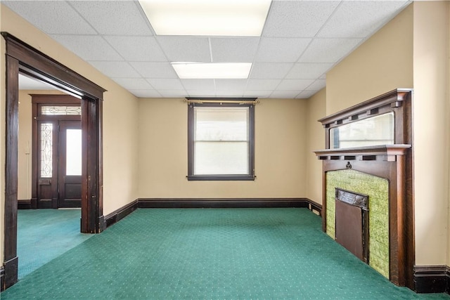 408 Lydia St, Carnegie, PA 15106 - carpeted spare room with a fireplace and a paneled ceiling