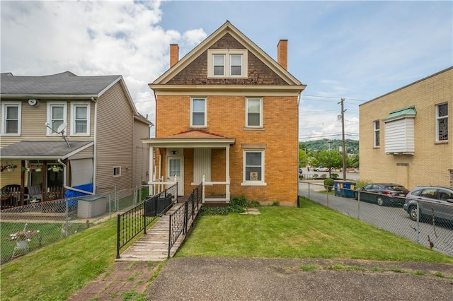 408 Lydia St, Carnegie, PA 15106 - view of front of home featuring a chimney, brick siding, and covered porch
