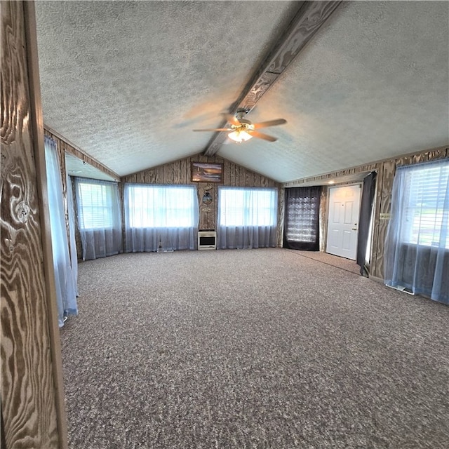 76 Foch Cir, Nemacolin, PA 15351 - carpeted empty room with a textured ceiling, a ceiling fan, and vaulted ceiling