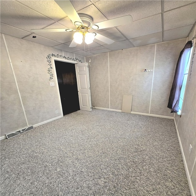 76 Foch Cir, Nemacolin, PA 15351 - spare room with a ceiling fan, a paneled ceiling, and carpet flooring