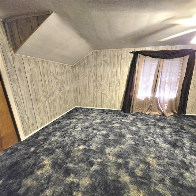 76 Foch Cir, Nemacolin, PA 15351 - bonus room with wood walls, carpet flooring, lofted ceiling, and a textured ceiling