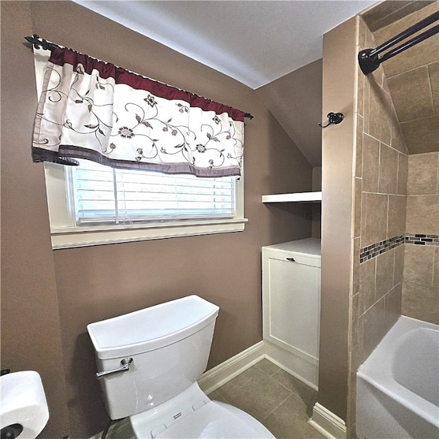 76 Foch Cir, Nemacolin, PA 15351 - full bath with tile patterned floors, lofted ceiling, and bathing tub / shower combination