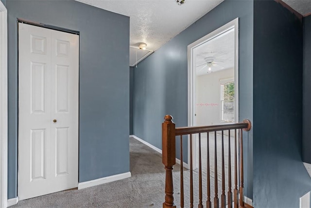 1445 Bristol Dr, South Park, PA 15129 - hallway featuring attic access, an upstairs landing, carpet flooring, and a textured ceiling