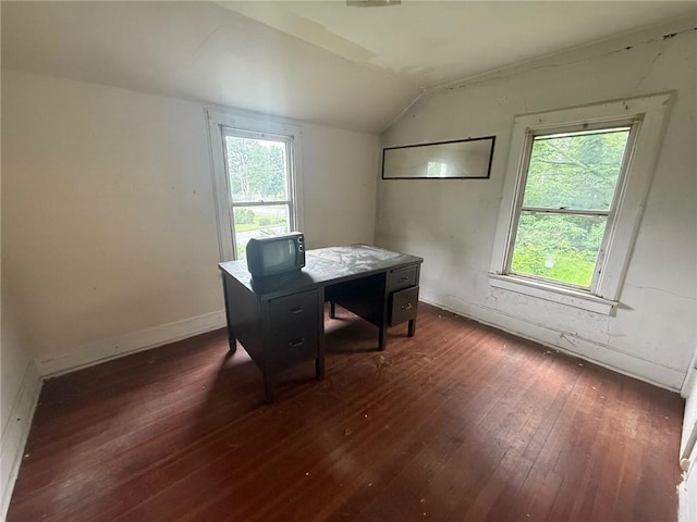 103 Belmont Rd, Twp Of But Ne, PA 16001 - office area with dark wood finished floors, vaulted ceiling, and healthy amount of natural light