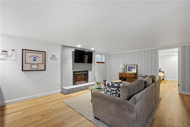 2633 Cedarvue Dr, Saint Clair, PA 15241 - living area with hardwood / wood-style floors, a fireplace, and recessed lighting