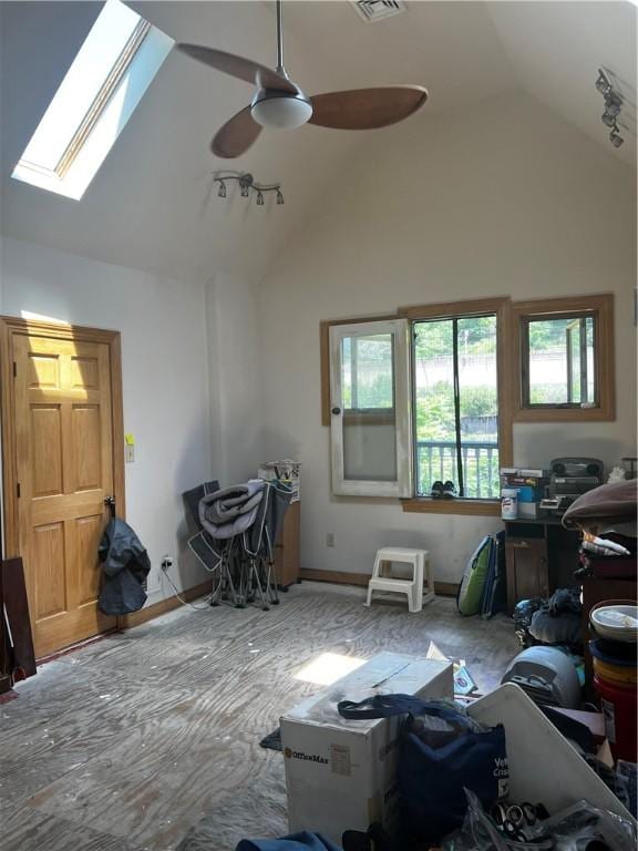 237 Dawson Ave, Glenfield, PA 15143 - bedroom with vaulted ceiling, a skylight, rail lighting, and ceiling fan