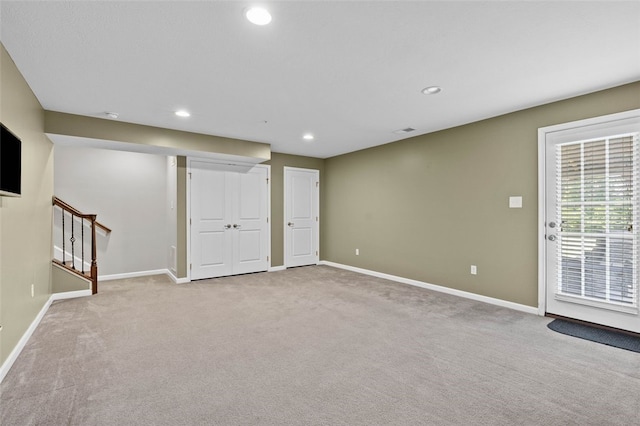 1004 Pointe View Dr, Adams Twp, PA 16046 - basement with carpet floors, recessed lighting, and stairway