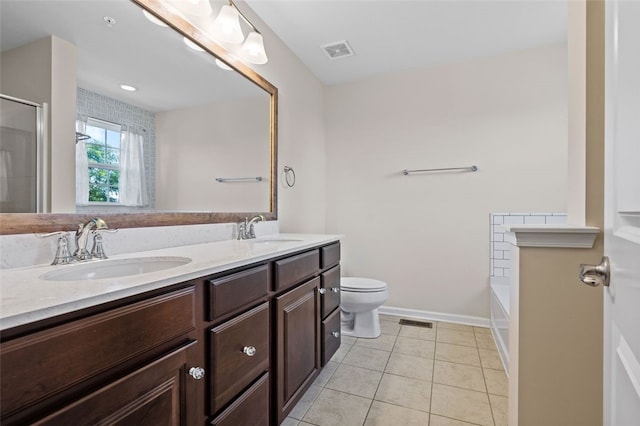 1004 Pointe View Dr, Adams Twp, PA 16046 - full bathroom featuring double vanity, a shower with door, tile patterned flooring, and a tub to relax in