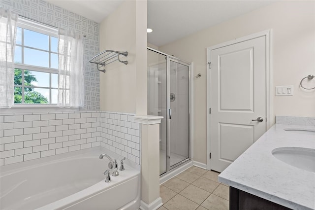 1004 Pointe View Dr, Adams Twp, PA 16046 - full bathroom featuring a garden tub, a stall shower, tile patterned flooring, double vanity, and healthy amount of natural light