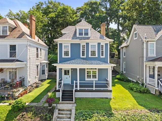 248 Berringer Pl, Ben Avon, PA 15202 - traditional style home featuring stairway, covered porch, a front yard, and a chimney