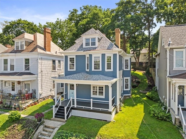 248 Berringer Pl, Ben Avon, PA 15202 - view of front of house with a chimney, covered porch, and a front yard