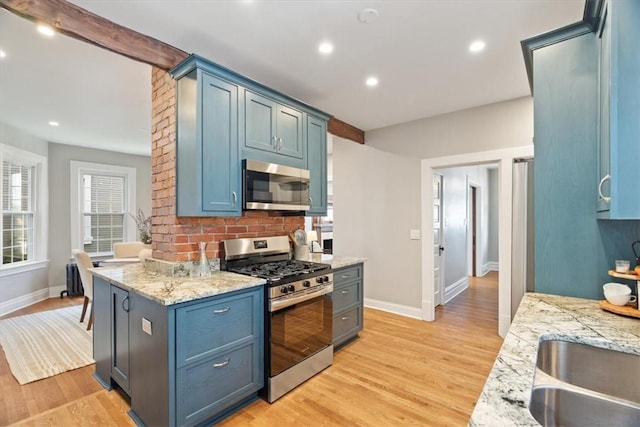 248 Berringer Pl, Ben Avon, PA 15202 - kitchen with appliances with stainless steel finishes, light wood-type flooring, light stone counters, and recessed lighting